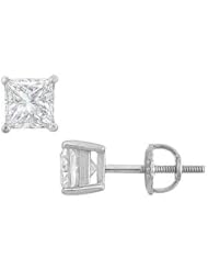14K White Gold Princess Cut Diamond Stud Earrings 1.75 CT. TW.