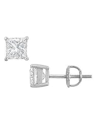 14K White Gold Princess Cut Diamond Stud Earrings 1.75 CT. TW.