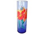 ArtisanStreets Canna Flower Cylinder Vase. Bright Fall Canna Flowers Hand Painted on Blue Glass. One of a Kind, Signed by Artisan