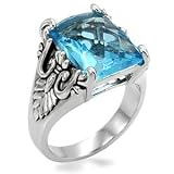 Size 8 Aqua Marine Synthetic Stone Stainless Steel Ring