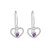 Sterling Silver Genuine Africa Amethyst Open Heart Earrings