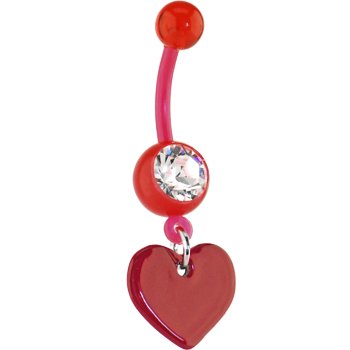 Bioplast Red Heart Dangle Belly Ring