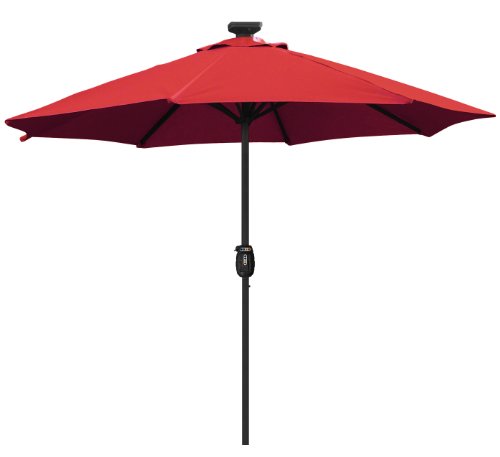Astonica 9-Feet Solar Lighted Auto-Lift Umbrella with Olefin Cover, Scarlet On Sale