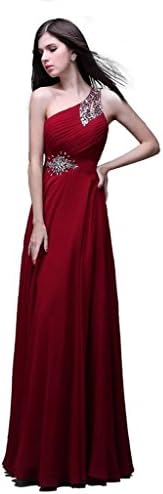 kmformals Women's One Shoulder Long Prom Dress Size 2 Burgundy