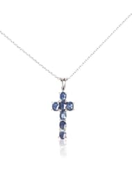 1.75 Carat Genuine Blue Sapphire 925 Sterling Silver Cross Pendant