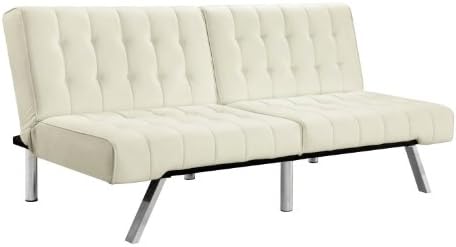 Tufted Bonded Leather Sleeper Sofa with Split Back - Apartment Size, Color White (White)