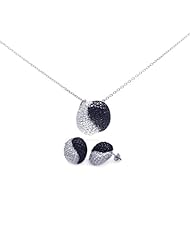 Nickel Free Sterling Silver Pendant & Earring Sets Black And Clear CZ Covered Round Set