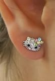 X-small Hello Kitty Clear Crystal 1/4 Stud Earrings w/ Multi-color Rainbow Crystal Flower Bow