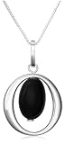 Sterling Silver Open Circle Black Agate Pendant, 18