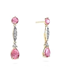 Created Pink Sapphire 14kt Yellow Gold Dangle Drop Earrings