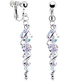 Handcrafted Austrian Crystal Sterling Icicle Drop Clip Earrings