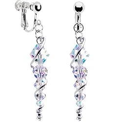 Handcrafted Austrian Crystal Sterling Icicle Drop Clip Earrings
