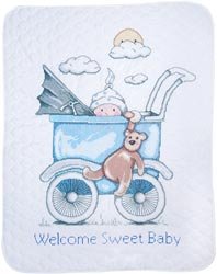 Tobin Baby Buggy Boy Baby Quilt Stamped Cross Stitch Kit-36"X43