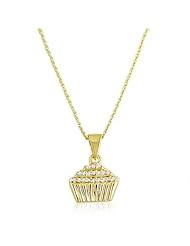 14K Gold over Sterling Silver Diamond Accent Cupcake Pendant- Necklace on an 18" Chain
