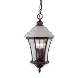 Royce Lighting RL2134/6WP Villa Outdoor Pendant Lantern Weathered Patina with Clear Beveled Globe White Alabaster Glass Top