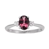 14K White Gold Rhodolite Garnet and White Sapphire Exotic Gemstone Solitaire Ring, Size 7