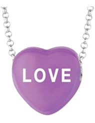Sterling Silver 14mm Purple enamel Sweethearts LOVE Heart Pendant