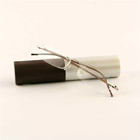 Fashion Rimless Spring Hinge Reading Glasses with 2-Tone Pop Top Case