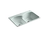 IMAGE OF Kohler K-6626-2-FE Langlade Smart Divide Self-Rimming Kitchen Sink with Two-Hole Faucet Drilling and Single Accessory Hole Drilling, Frost