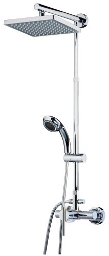 Schulte D9621 02 DuschMaster Rain mit Einhebelmischer, Kopfbrause eckig, H 101,5-152 x B 25 x T 53 cm, Messinggrundgestell, chrom