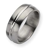 Titanium Grooved 8mm Brushed and Polished Band Ring - Size 8