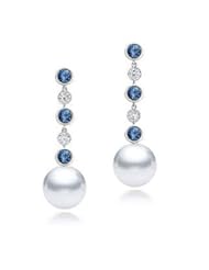 PremiumPearl 8-9mm AAA Quality Japanese Cultured Akoya Pearl Earrings 18k Gold & Sapphires