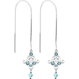 925 Sterling Silver AQUA CHANDELIER ELEGANCE Threader Earrings