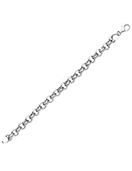 BRI Sterling Silver Round Tube Cable Link Charm Bracelet - Made in Italy - Nickle Free - 9.85mm