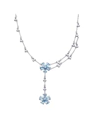 Sterling Silver Blue Topaz Flower Y Necklace, 17"