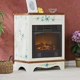 Petite Electric Fireplace Cottage Floral Design Antique White Finish