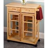 Breakfast Bar Cart Set with Drop-Leaf Table and 2 Stools