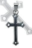 Thin Black and Silver Cross with Clear Crystals Pendant and Stainless Steel