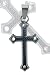 Thin Black and Silver Cross with Clear Crystals Pendant and Stainless Steel
