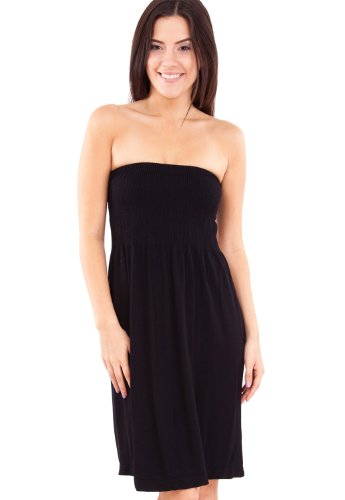 Strapless Seamless Black Smocking Tube Dress