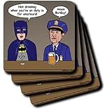 Rich Diesslins Funny General Cartoons - Super Hero Parody with Batman and Chief Ohara at the bar - Coasters
