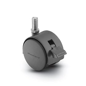 Die Cast Dual 50mm Nylon Wheel Caster, Black, with 3/8" x 1-1/2" Threaded Stem with Brake