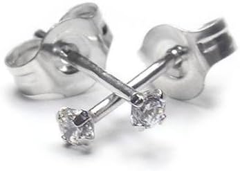 14k Solid White Gold CZ Earrings Small 2mm Round Cubic Zirconia Studs