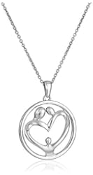 Sterling Silver Two Parents and Three Children Family Pendant Necklace, 18"