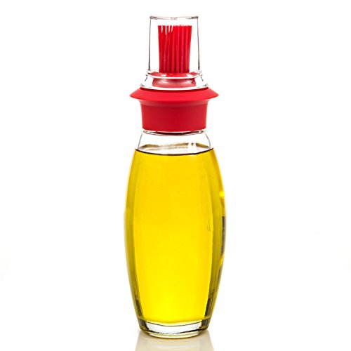 Clear Glass Silicone Brush Oil Bottle / Food Safe Grade Silicone Brush - 230ml