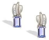 14K White Gold Genuine Emerald-cut Tanzanite and Diamond Earrings