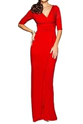 Modest V-neck Floor Length Natural   Waistline Elbow Length Sleeves Spandex  Dress