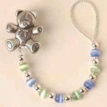 Color Beads Pacifier Clip Blue Green with Bear Clip