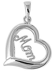 Sterling Silver Mothers Day "Mom" Heart Love Pendant Charm Pure 925 New 15mm with 1mm Snake Chain