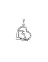 Sterling Silver Mothers Day "Mom" Heart Love Pendant Charm Pure 925 New 15mm with 1mm Ball Bead Chain