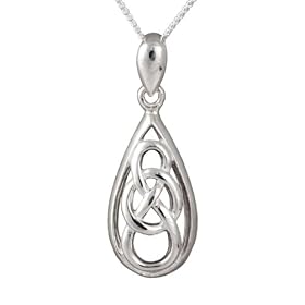 Ladies' Celtic Knot Drop Pendant Necklace, Silver Curb Chain, 46cm Length, Model SP161