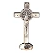 White Enamel Inlay Free Standing Saint Benedict Crucifix - Latin Cross - 4" Height - Made in Italy