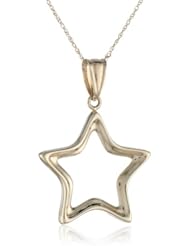 14k Yellow Gold Star Cut-Out Chain Pendant Necklace, 18"