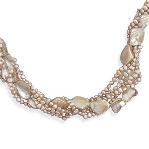 Multistrand White Pearl Shell Twist Torsade Sterling Silver Necklace