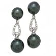 14k White Gold, Diamond & Tahitian Black Pearl Dangle Post Earrings (0.29ctw)