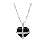 Sterling Silver & Whitby Jet Large Cross Heart Pendant - 18 Inch Snake Chain